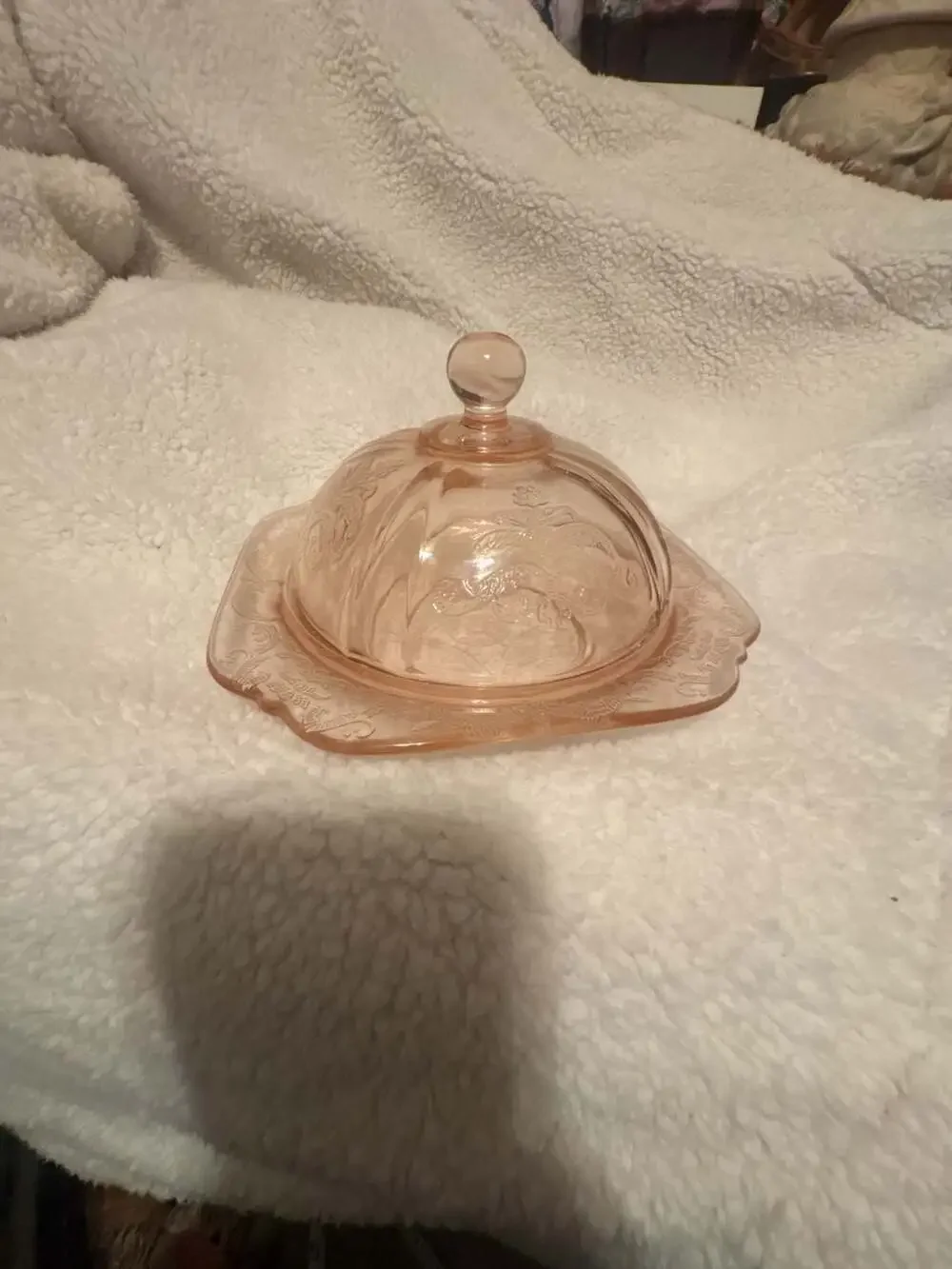 Indiana Glass Madrid Pink Covered Butter Dish